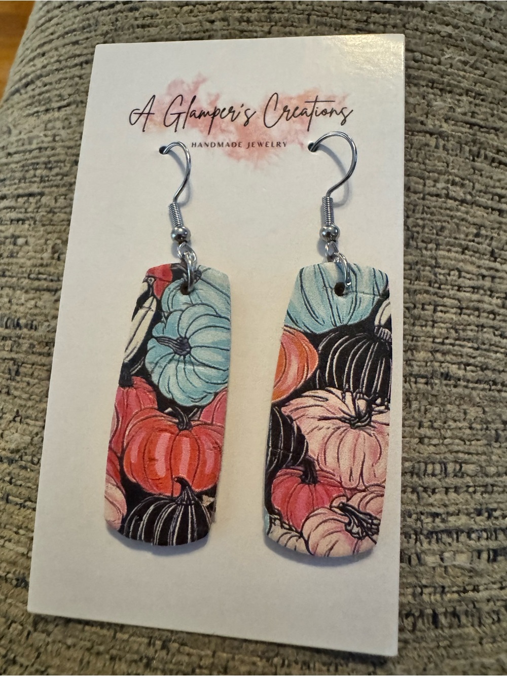 Pink & Blue Pumpkin Floral Leather Drop Earrings